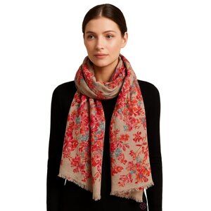 Floral Blanket Scarf Beige One Size